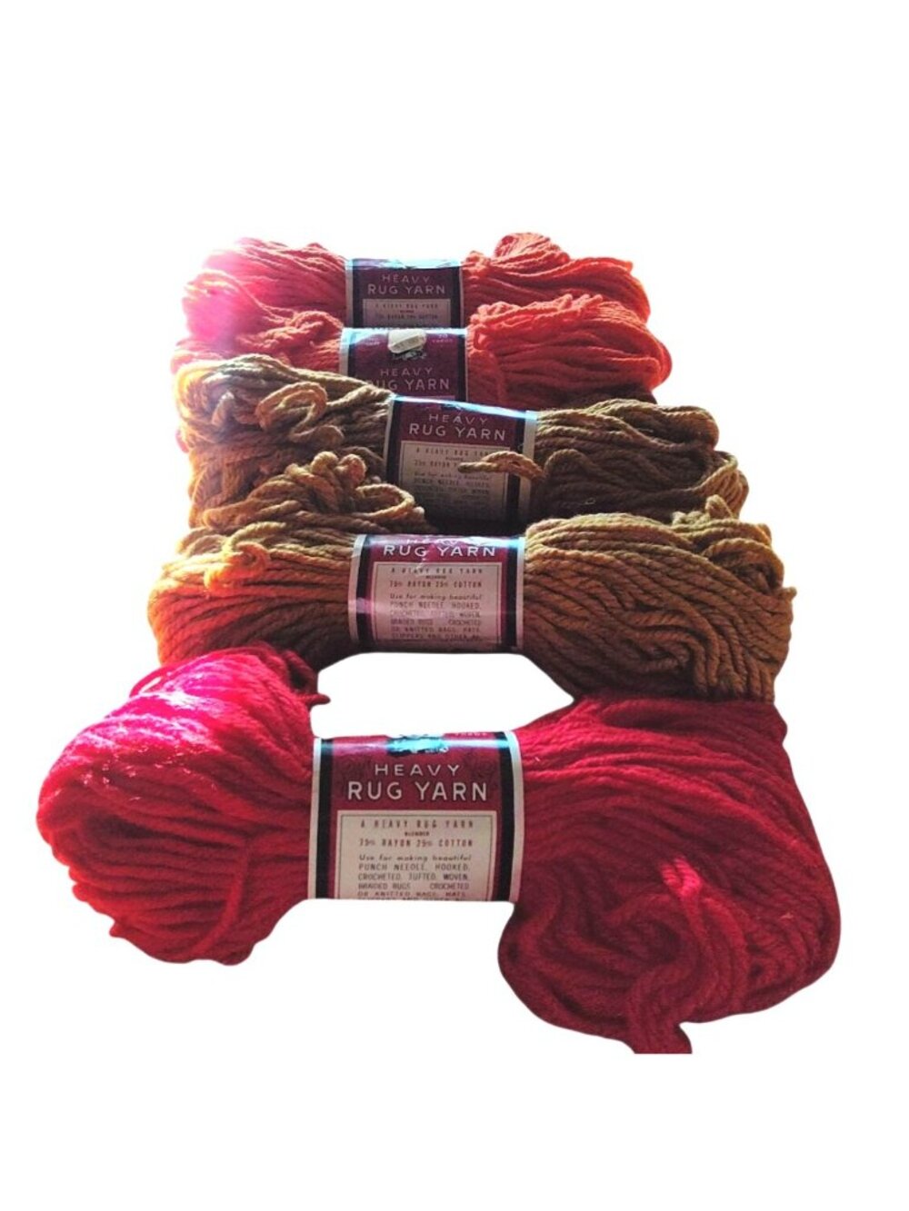 Aunt Lydias Heavy Rug Yarn Orange/Red/Gold Rayon /Cotton 70 Yards Each Lot Of 5